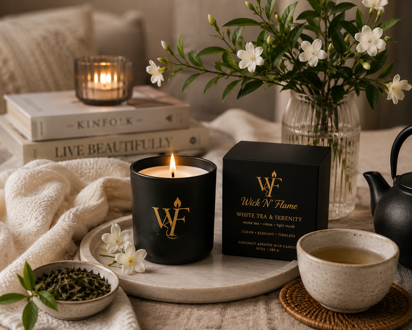 White Tea & Serenity π€ | The Flame β Signature 10 oz Candle
