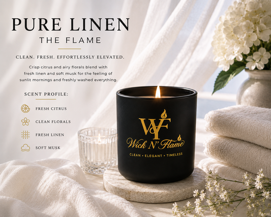 Pure Linen 🖤 | The Flame – Signature 10 oz Candle