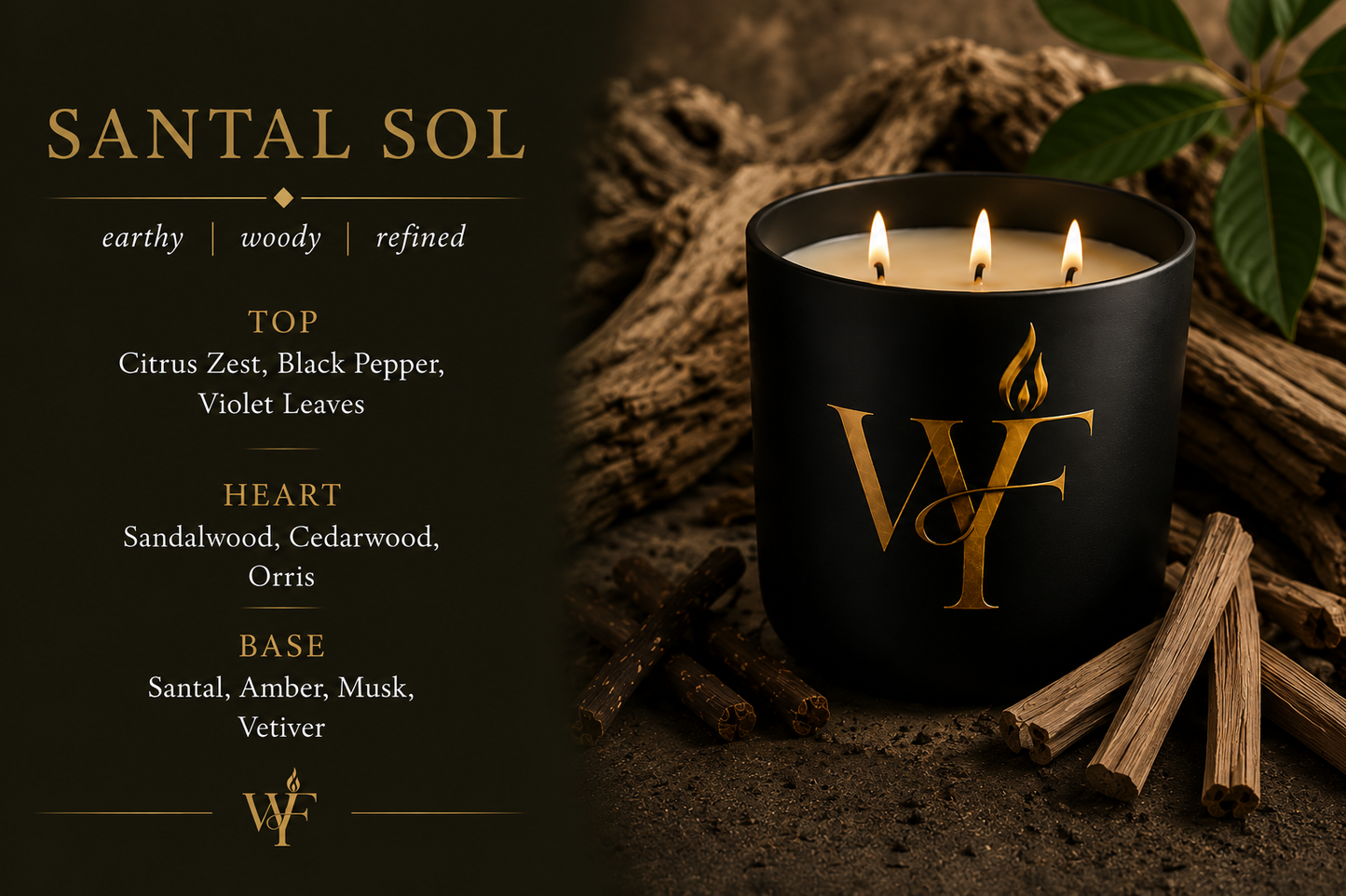 Santal Sol 🖤 | The Inferno – Luxury 3-Wick Candle