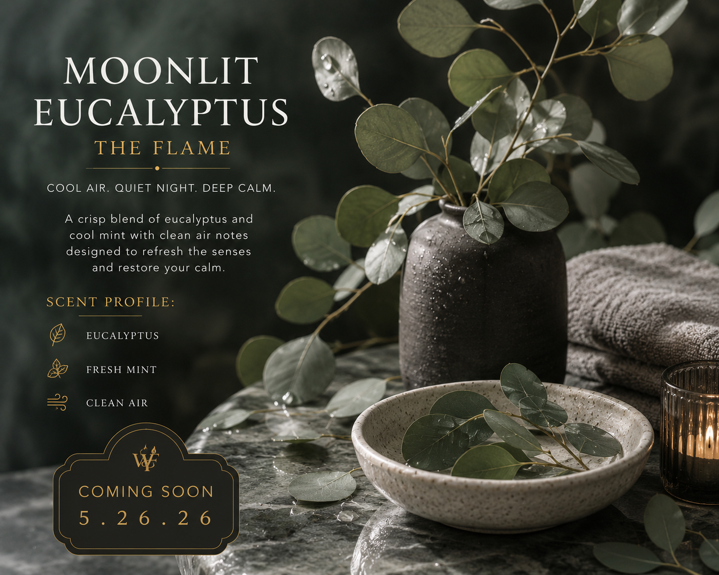 Moonlit Eucalyptus 🖤 | The Flame – Signature 10 oz Candle