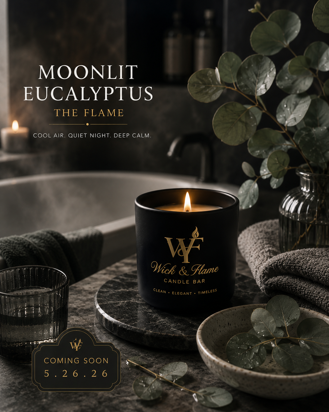 Moonlit Eucalyptus 🖤 | The Flame – Signature 10 oz Candle