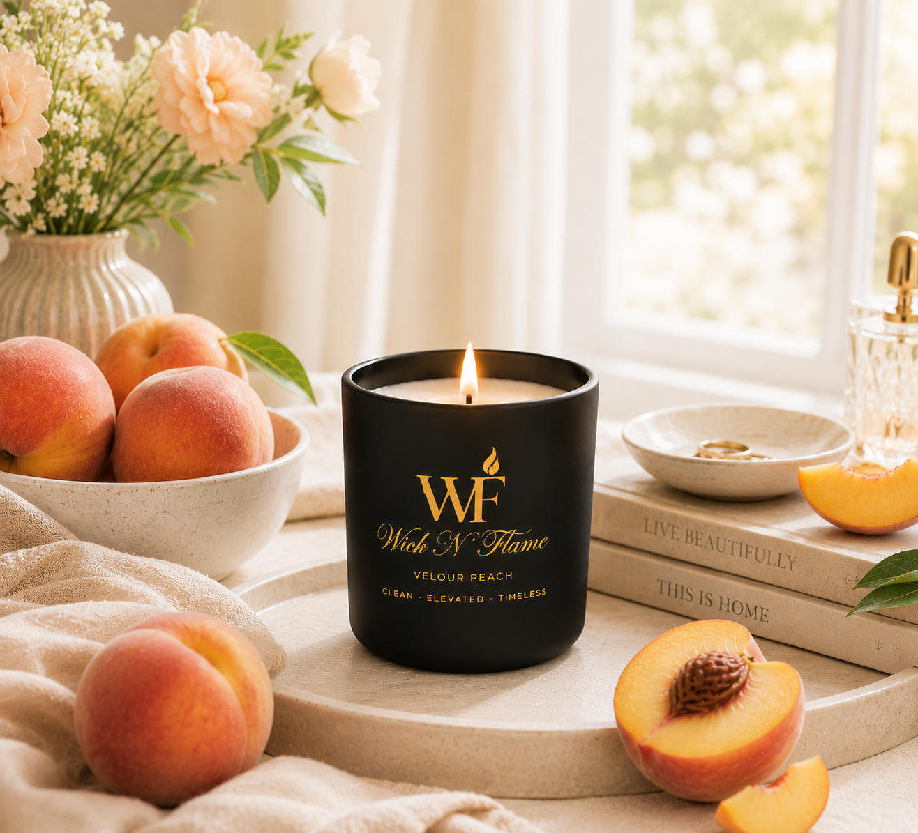 Velour Peach 🖤 | The Flame – Signature 10 oz Candle