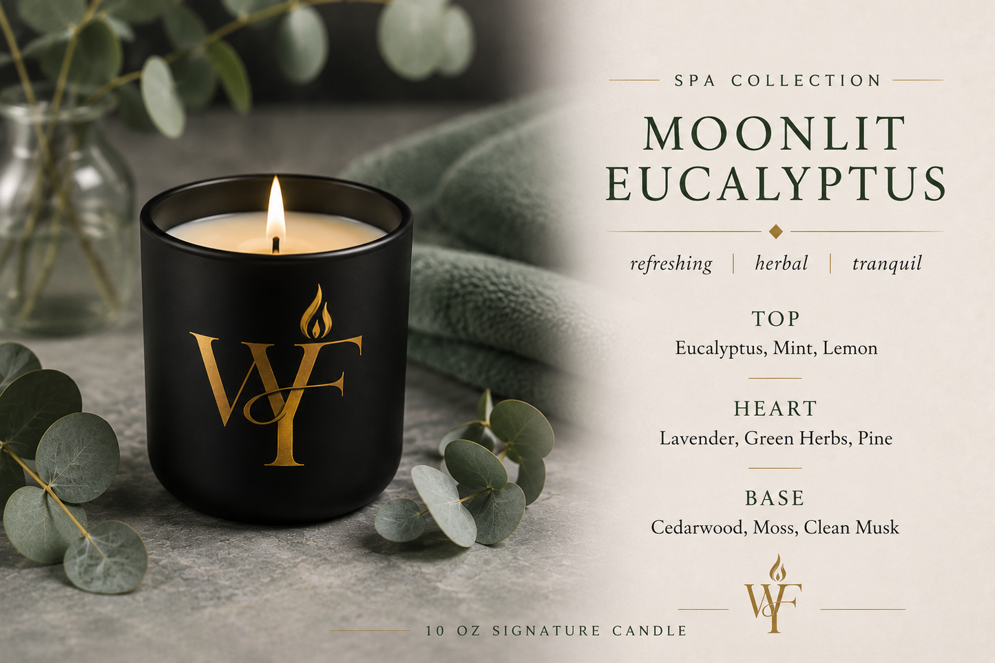 Moonlit Eucalyptus 🖤 | The Flame – Signature 10 oz Candle