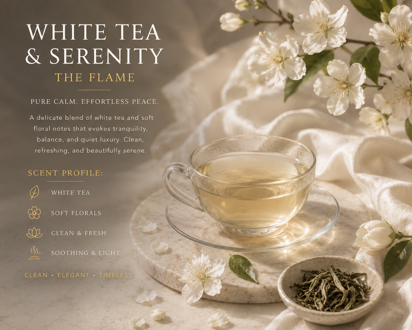 White Tea & Serenity 🖤 | The Flame – Signature 10 oz Candle