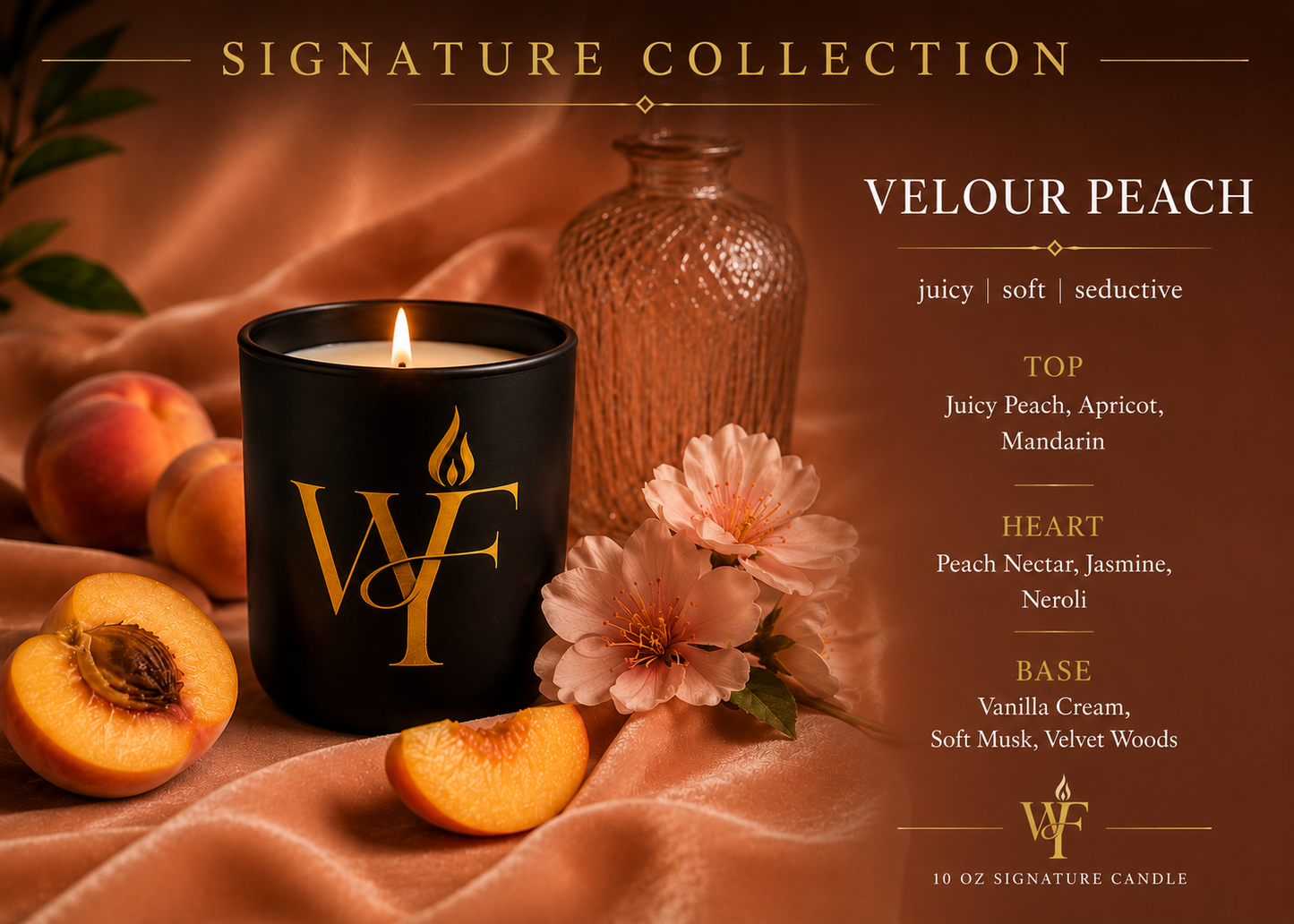 Velour Peach 🖤 | The Flame – Signature 10 oz Candle