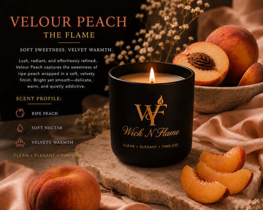 Velour Peach 🖤 | The Flame – Signature 10 oz Candle